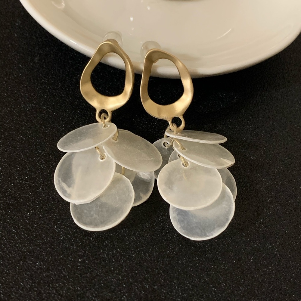 Matte Gold Tone Dangle Shell Stud Earrings